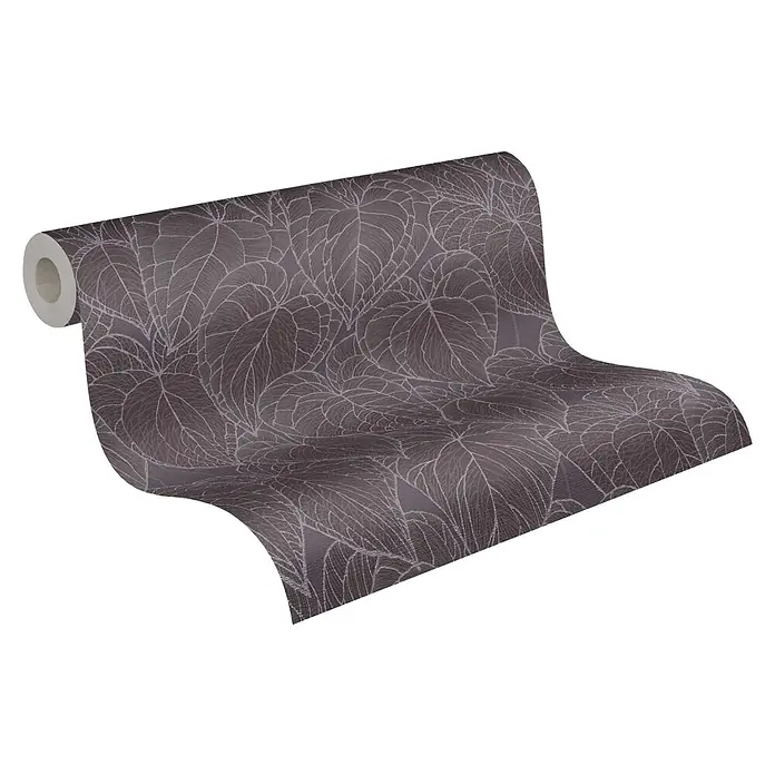 A.S. Création Daniel Hechter 7 Vliestapete Blattdesign - Grau-Lila-Silber, Floral, 10,05 x 0,53 m - Eine Rolle gemusterte Tapete mit einem eleganten Blattdesign in gedämpften Farbtönen für stilvolle Wandgestaltung im Innenbereich.