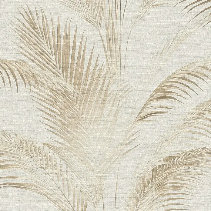 A.S. Création Michalsky Metropolis Vliestapete Palmwedel - Creme-Beige-Braun, Floral, 10,05 x 0,53 m - Bild mit cremefarbenem Hintergrund und braunen Palmenblattmotiven. Die Palmenblattmuster verleihen dem Produkt ein tropisches Flair.