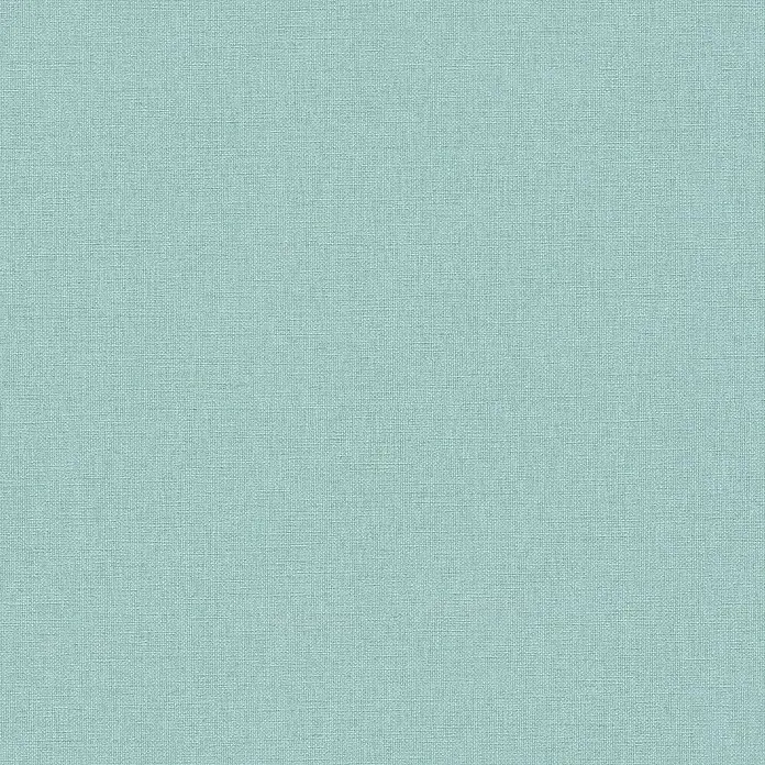 A.S. Création Michalsky Metropolis Vliestapete - Blau, Uni, 10,05 x 0,53 m - Nahaufnahme eines helltürkisfarbenen Stoffes mit feiner Webstruktur, ideal für Textilhintergründe und Designprojekte.