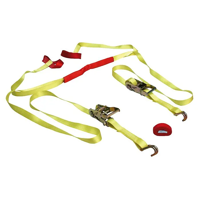 LAS Spanngurtsystem - Geeignet für: Motorräder, 6 -tlg. - Gelber Spanngurt mit roten Akzenten und Haken zur Ladungssicherung beim Transport.