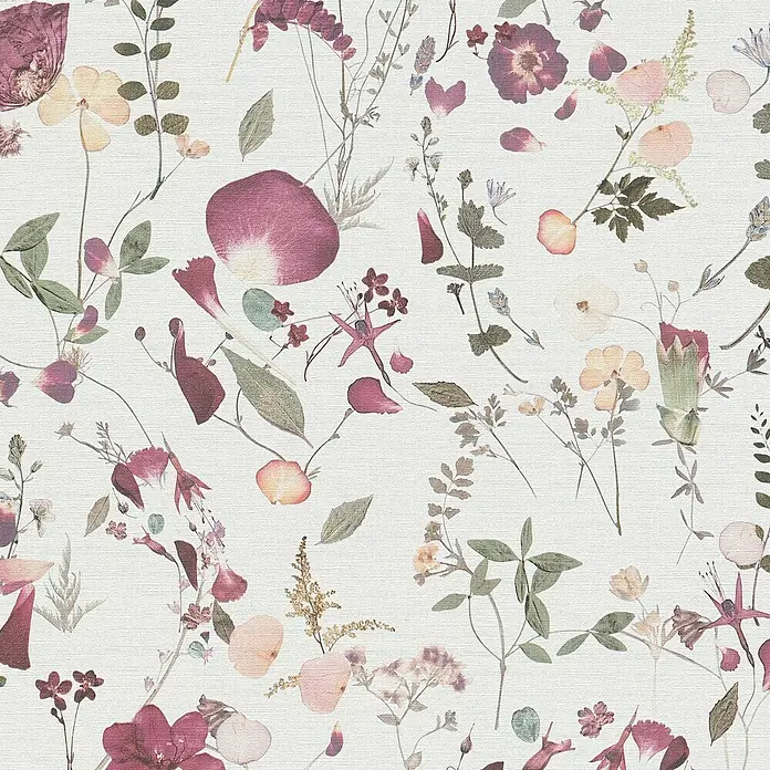 A.S. Création Pintwalls 2 Vliestapete Blumen - Weiß-Violett-Rosa, Floral, 10,05 x 0,53 m - Elegantes florales Muster mit zarten Blüten und Blättern in sanften Farben auf strukturiertem Hintergrund.