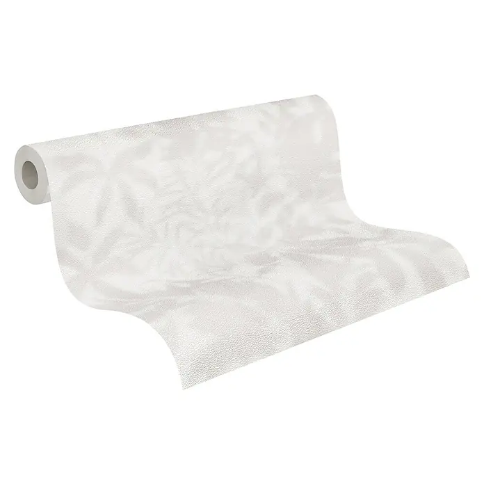 A.S. Création Daniel Hechter 7 Vliestapete Florale Schatten - Grau-Creme, Floral, 10,05 x 0,53 m - Eine Rolle weißes Küchenpapier, teilweise abgerollt, präsentiert die Textur und Weichheit des Papiers. Ideal für den Haushalt.
