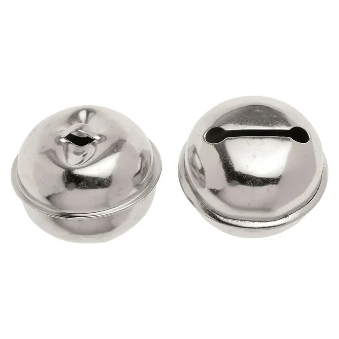 Glorex Hobby Time Rollenglöckchen - Silber, Durchmesser: 25 mm - Nahaufnahme von zwei silberfarbenen Schellen, ideal für Bastelarbeiten oder festliche Dekorationen.