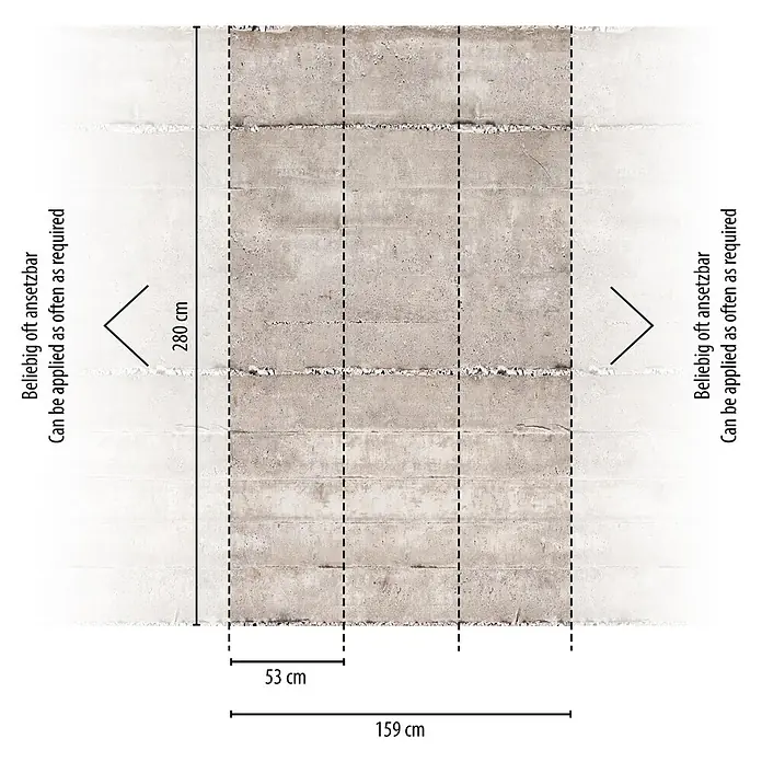 A.S. Création The Wall 2 Fototapete Betonwand I - B x H: 159 x 280 cm, Vlies - Nahaufnahme einer Betonwand mit Maßangaben, die die Flexibilität der Anwendung hervorheben.