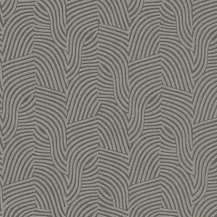 A.S. Création Daniel Hechter 7 Vliestapete 3D-Grafikstreifen - Grau-Metallic, Grafisch, 10,05 x 0,53 m - Abstraktes Tapetenmuster mit einem modernen Design aus grauen Wellenlinien und geometrischen Formen.