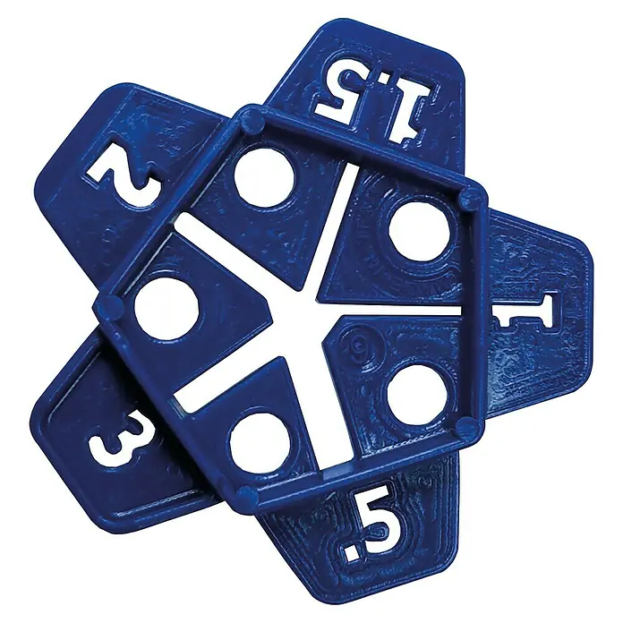 Heka Fliesen-Verlege-Set Unikeil - Blau, 200 Stk. - Nahaufnahme eines blauen Fliesenausgleichssystems in Sternform, das die gleichmäßige Verlegung von Fliesen erleichtert.