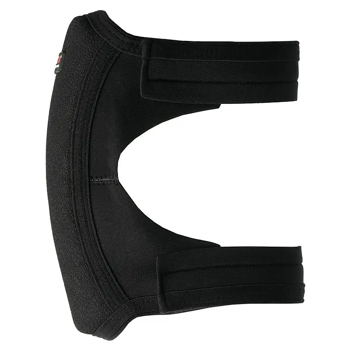 Kneetek Knieschoner Profi Poly - schwarz - Abgebildet ist eine schwarze Nackenstütze mit verstellbaren Riemen für optimalen Halt und Komfort. Ideal zur Entlastung der Nackenmuskulatur.