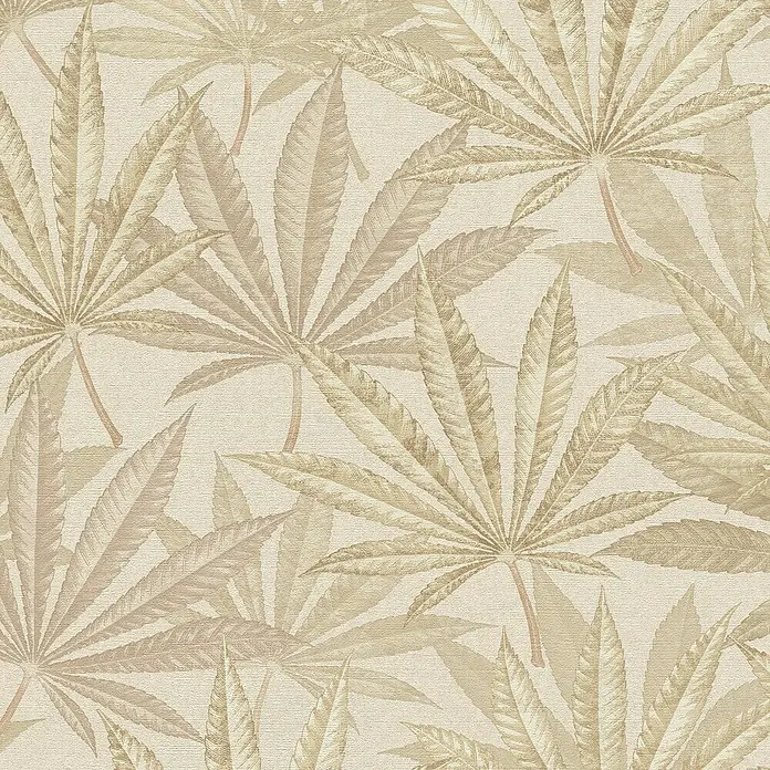 A.S. Création Michalsky Metropolis Vliestapete Hanfblätter - Creme-Beige, Floral, 10,05 x 0,53 m - Beige Tapete mit einem Muster aus braunen Hanfblättern, die ein natürliches und entspanntes Ambiente schafft.
