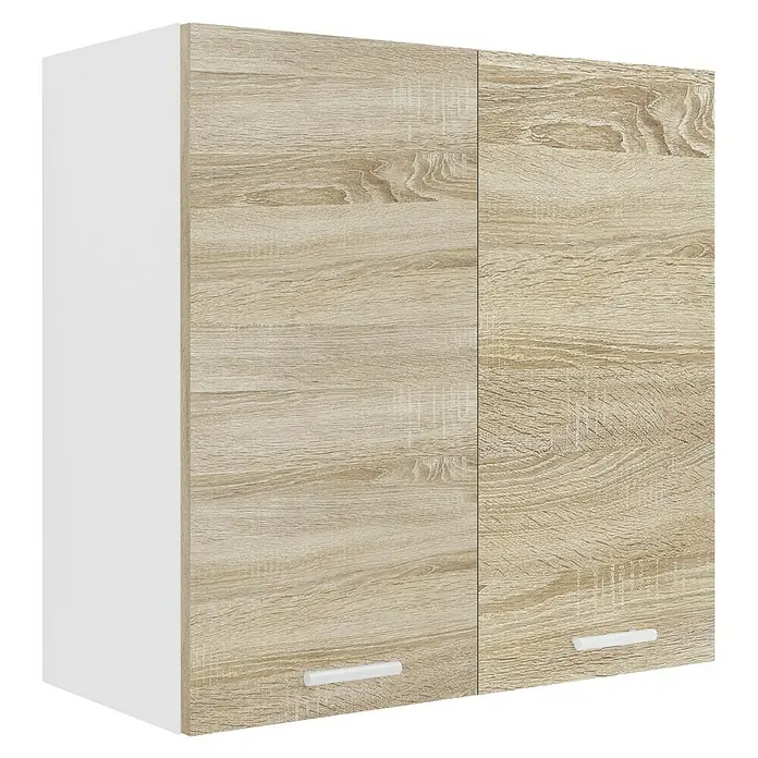 VCM Esilo Hängeschrank - 31 x 60 x 60 cm, Sonoma-Eiche - Ein beige-farbener Hängeschrank mit weißen Seiten und zwei Türen, ideal für zusätzlichen Stauraum in Küche oder Bad.