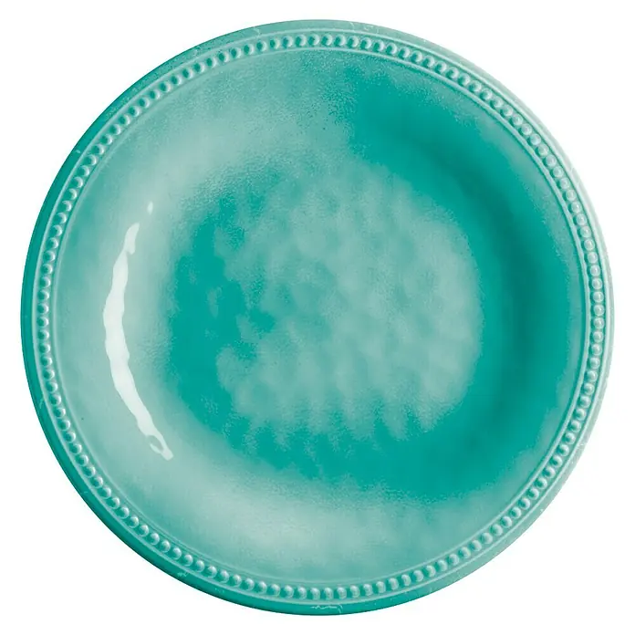 Marine Business Harmony Plato redondo Acqua - 6 ud., Diámetro: 27 cm, Plástico, Turquesa - Primer plano de un plato turquesa con superficie texturizada y borde decorativo con cuentas, ideal para añadir estilo a tu mesa.
