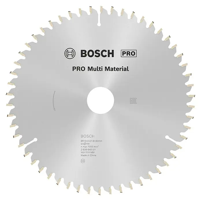 Bosch Kreissägeblatt Multi Material - 210 mm, Bohrung: 30 mm, Anzahl Zähne: 54 Stk. - Ein Bosch Pro Multi Material Sägeblatt, ideal für verschiedene Materialien, mit präzisen Schnitten für professionelle Ergebnisse.