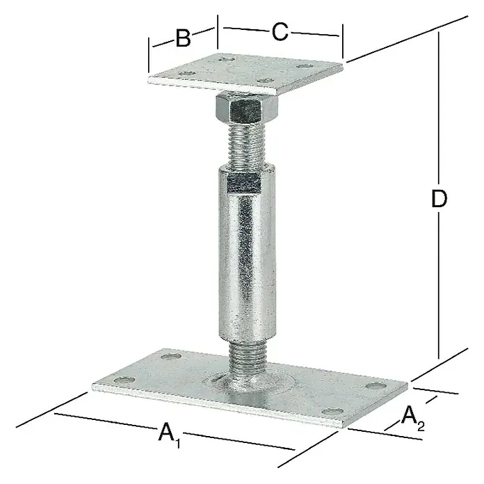 Vormann Soporte de sujeción - L x An x Al: 150 x 80 x 60 mm, Acero - La imagen muestra una base de soporte metálica ajustable en altura, adecuada para diversos proyectos de construcción.