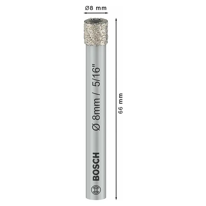 Bosch Expert Diamant-Trockenbohrer Expert for Ceramic - Durchmesser Bohrer: 8 mm - Abbildung eines Bosch-Bohrers mit Durchmesser- und Längenangaben.