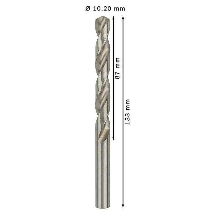 Bosch Metallbohrer HSS-G - Durchmesser Bohrer: 10,2 mm - Bohrer mit Durchmesser 10,20 mm, Spirallänge 87 mm und Gesamtlänge 133 mm. Präzisionswerkzeug für vielfältige Bohranwendungen.