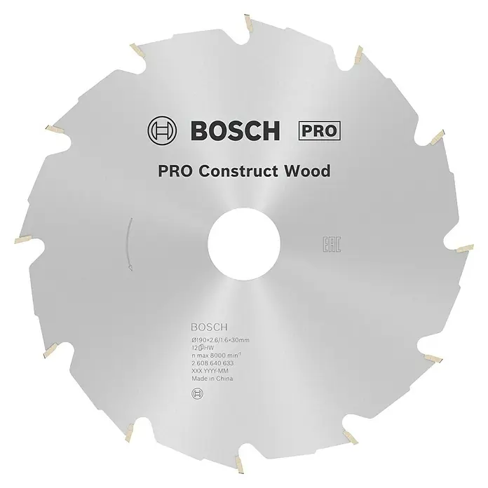 Bosch Kreissägeblatt Construct Wood - 190 mm, Bohrung: 30 mm, Anzahl Zähne: 12 Stk. - Bosch Pro Kreissägeblatt für Holzbearbeitung. Das Blatt ist ideal für präzise Schnitte in verschiedenen Holzarten.