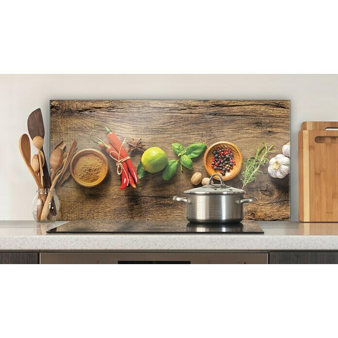 CUCINE Küchenrückwand (Wooden Spice, 80 x 40 cm, Stärke: 6 mm, Einscheibensicherheitsglas (ESG))