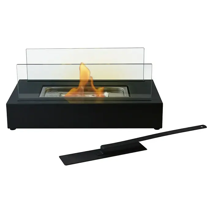 Purline Chimenea de bioetanol Algeiros - Acero inoxidable, Negro - Esta chimenea de mesa crea un ambiente acogedor con su llama. El vidrio circundante protege del viento y el color negro es elegante.