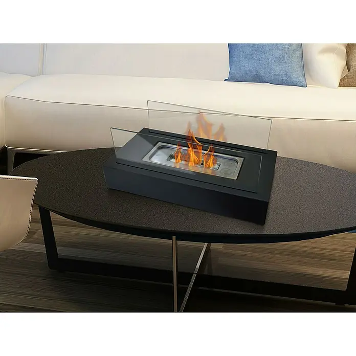 Purline Chimenea de bioetanol Algeiros - Acero inoxidable, Negro - Esta chimenea de mesa crea un ambiente cálido. La chimenea de etanol es un elemento decorativo elegante para salones y terrazas.