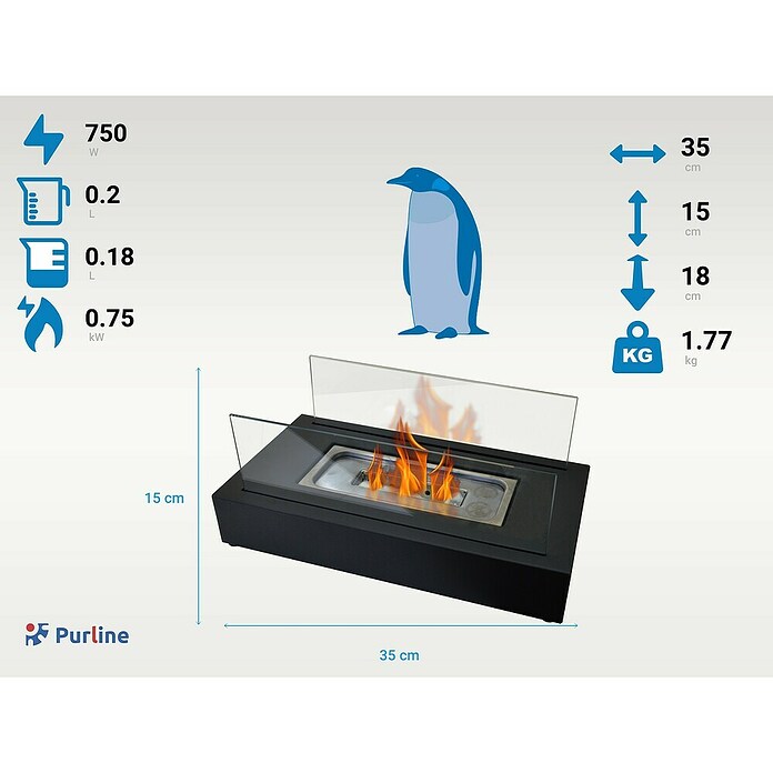 Purline Chimenea de bioetanol Algeiros (18 x 35 x 15 cm, Negro) | BAUHAUS