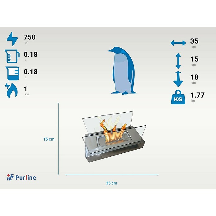Purline Chimenea de bioetanol Algeiros (18 x 35 x 15 cm, Plateado) | BAUHAUS
