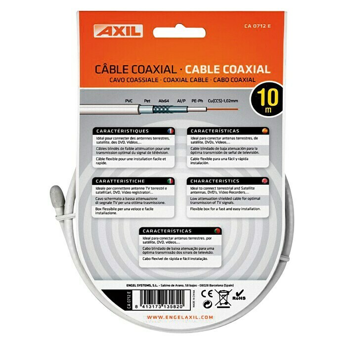 Cable coaxial AXIL antena tv blanco