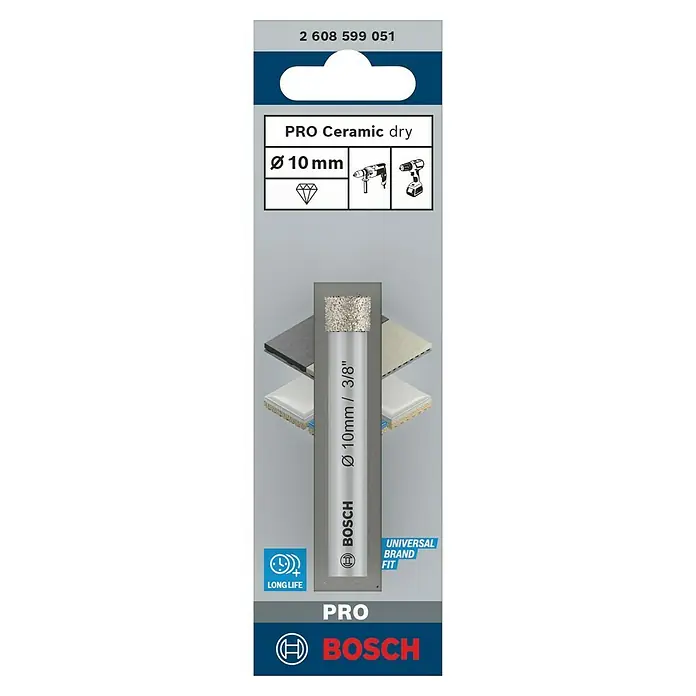 Bosch Expert Diamant-Trockenbohrer FOR CERAMIC - Durchmesser Bohrer: 10 mm - Bild eines Bosch Pro Ceramic dry 10mm Bohrers.