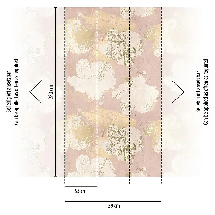 A.S. Création The Wall 3 Fototapete Blumen I - B x H: 159 x 280 cm, Vlies - Nahaufnahme einer Rolle Wandtapete mit Blumenmuster in Rosa- und Goldtönen, ideal für eine elegante Raumgestaltung.