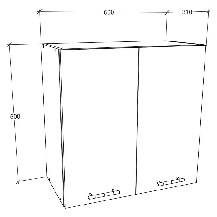 VCM Esilo Hängeschrank - 31 x 60 x 60 cm, Anthrazit - Abbildung eines Hängeschranks mit zwei Türen und Griffen, inklusive Maßangaben für Breite, Höhe und Tiefe in Millimetern.