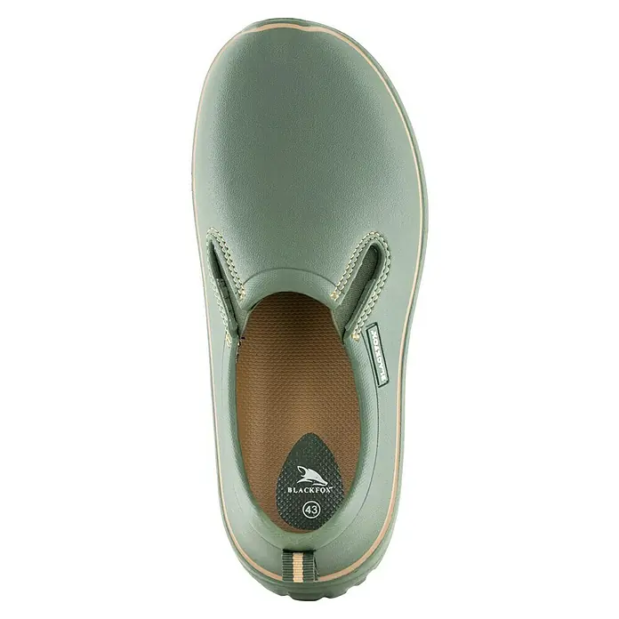 Black Fox Gartenschuhe River - Schuhgröße: 42, Khaki - Olivgrüner Blackfox Schuh von oben, ein stilvoller und praktischer Schuh für den Alltag. Bequem und leicht anzuziehen.