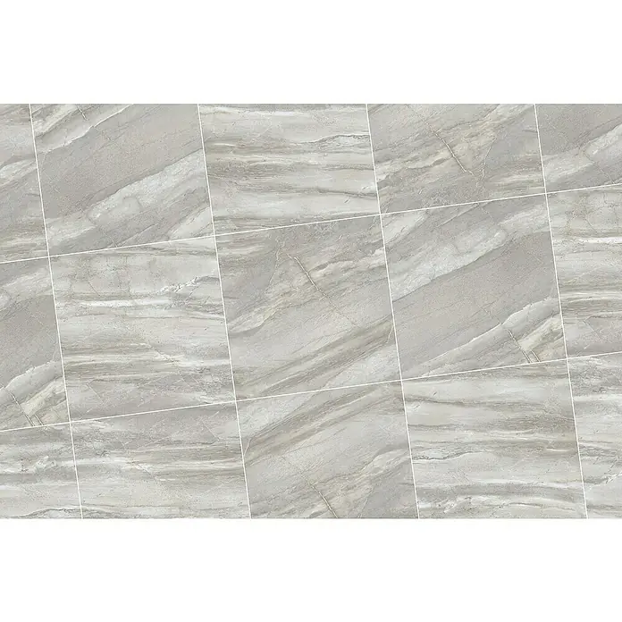 Opiart Feinsteinzeugfliese Gris - 59,7 x 59,7 cm, Hellgrau, Glänzend - Graue Marmorfliesen mit einem eleganten, natürlichen Muster, ideal für stilvolle Innenräume. Die Fliesen sind langlebig und pflegeleicht.