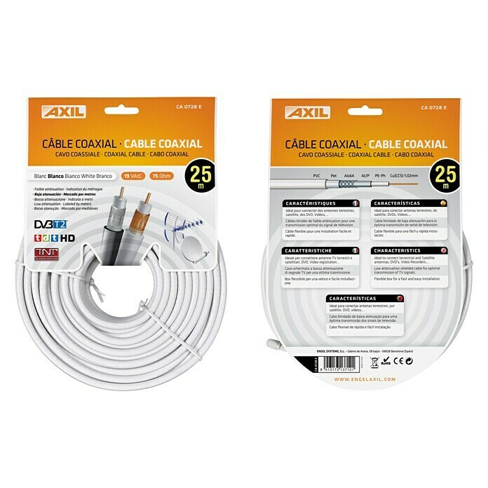 Cable coaxial CA07 (Largo: 25 m, Blanco)