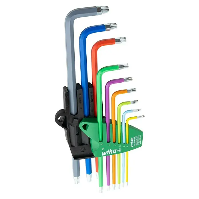 Wiha Stiftschlüsselsatz Torx - 10 -tlg. - Wiha Torx Sternschlüssel Set, farbcodiert, in praktischer Halterung für schnellen Zugriff und geordnete Aufbewahrung.