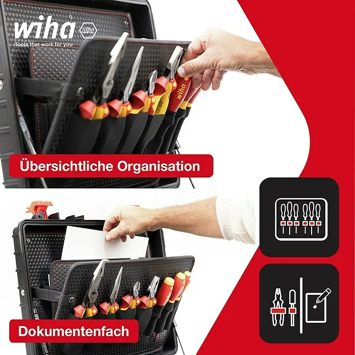 Wiha Werkzeugkoffer XL 2 VDE - 41 -tlg. - Das Wiha Werkzeugkoffer-Set bietet übersichtliche Organisation und einfachen Zugriff auf Werkzeuge und Dokumente. Ideal für Profis.