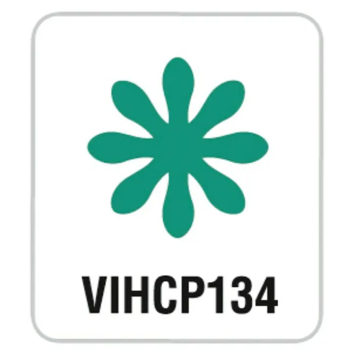 Artemio Perforadora pequeña Flower 2 - Flor, 1,6 x 1,3 cm - Insignia VIHCP134 con un símbolo verde en forma de flor sobre un fondo blanco con cantos redondeados para un estilo moderno.