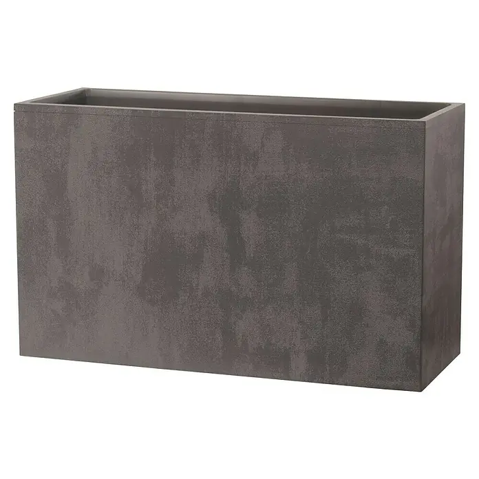 Pflanzkübel eckig Millennium - L x B x H: 98 x 34,5 x 62 cm, Kunststoff, 93 l, Ashgrey - Ein grauer, rechteckiger Pflanzkasten aus Beton mit einer rauen Oberfläche. Ideal für den Innen- und Außenbereich, um Pflanzen stilvoll zu präsentieren.