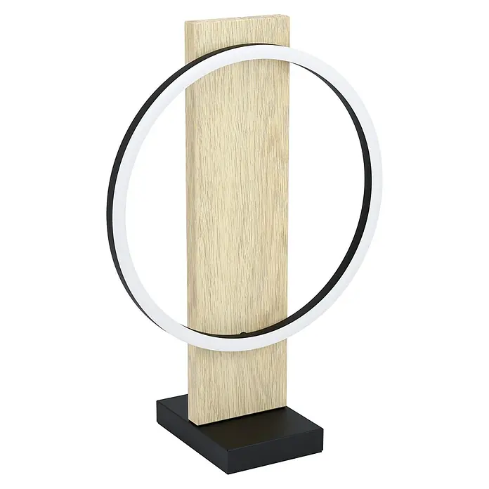 Eglo Boyal Tischleuchte - 12 W, L x B x H: 30 x 15 x 42,5 cm, Schwarz/Braun - Moderne LED-Tischleuchte mit Holzfuß und kreisförmigem Lichtelement, ideal als stilvolle Beleuchtung für jeden Raum.