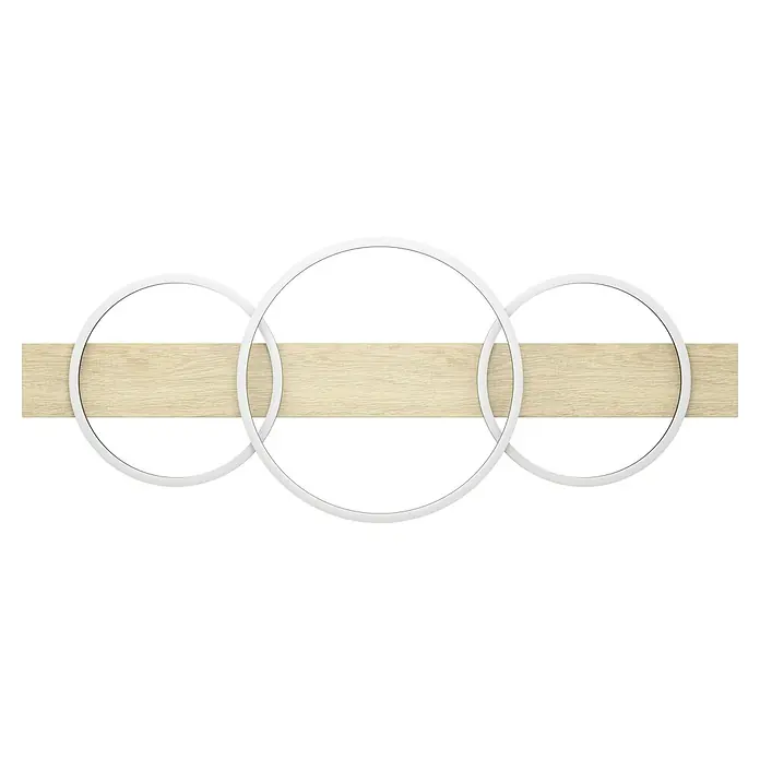 Eglo Boyal Deckenleuchte - 36 W, L x B x H: 101 x 40 x 9,5 cm, Schwarz/Eichefarben - Holzbalken mit drei überlappenden weißen Kreisen, ideal für modernes Design.  Einfachheit und Klarheit für verschiedene Anwendungen.