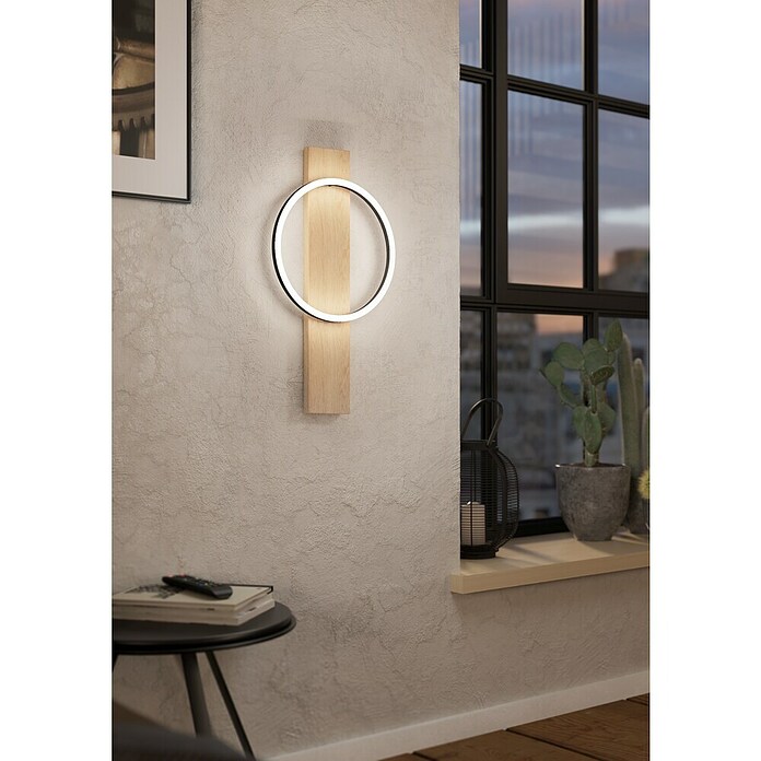 Eglo Boyal Wandleuchte (36 W, L x B x H: 30 x 7,5 x 56 cm, Schwarz/Eichefarben) | BAUHAUS