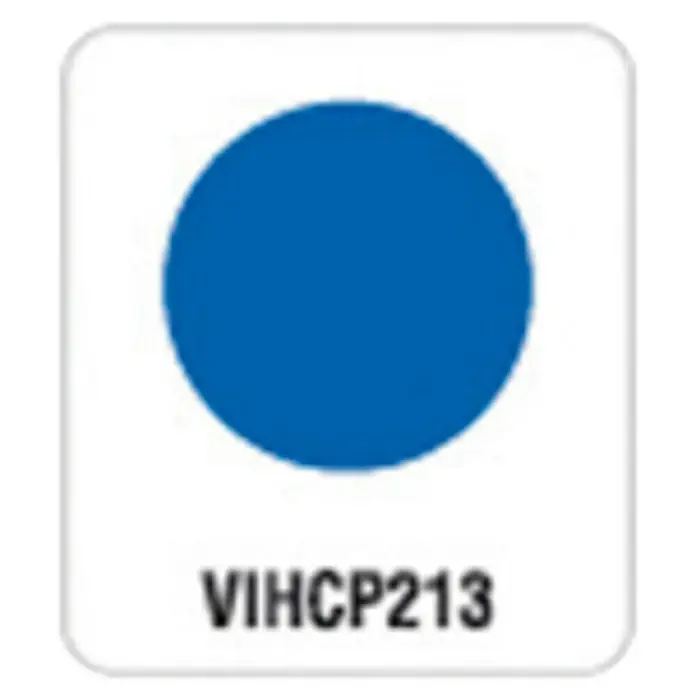 Artemio Perforadora grande Circle 2 - 2,5 x 2,2 cm - Ilustración de un punto azul sobre una etiqueta blanca marcada con VIHCP213, para la identificación o el marcado del producto.