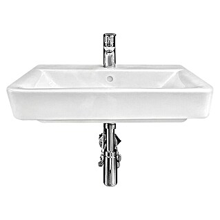 RAK Ceramics Waschtisch-Set Milo (60 x 46 cm, Hahnloch: Mitte, Mit Überlauf, Set aus Waschtisch, Ablauf, Armatur, Designsiphon und Eckventilen)
