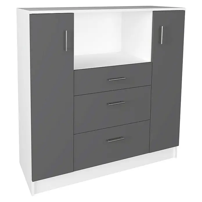 VCM Esilo Schrank - L x B x H: 40 x 109 x 110 cm, Anthrazit - Möbelstück mit Schubladen und Schrankfächern in Grau und Weiß.
