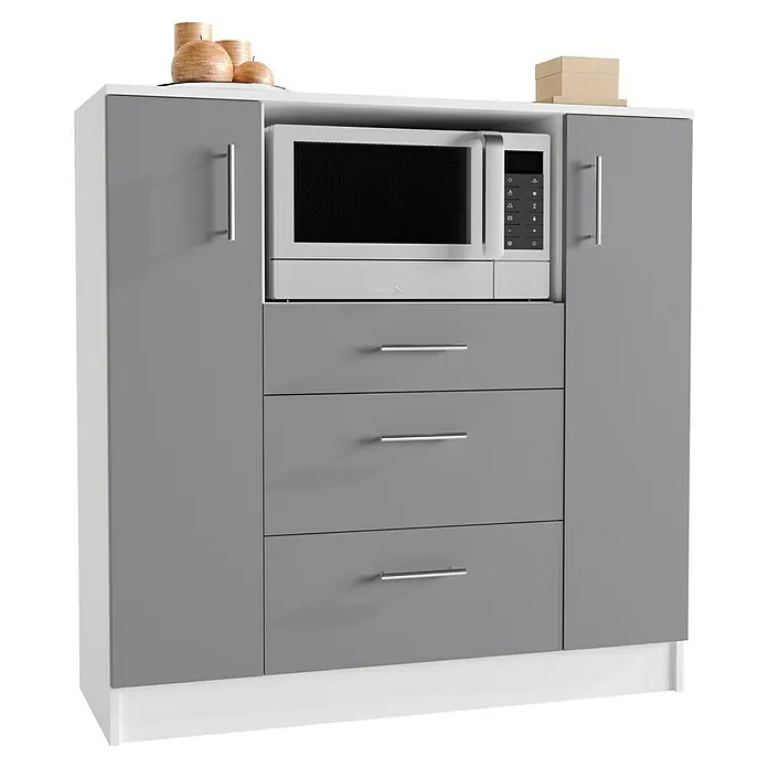 VCM Esilo Schrank - L x B x H: 40 x 109 x 110 cm, Anthrazit - Stilvolles Sideboard mit Mikrowelle und drei Schubladen in elegantem Grau, ideal für moderne Küchen und Esszimmer.