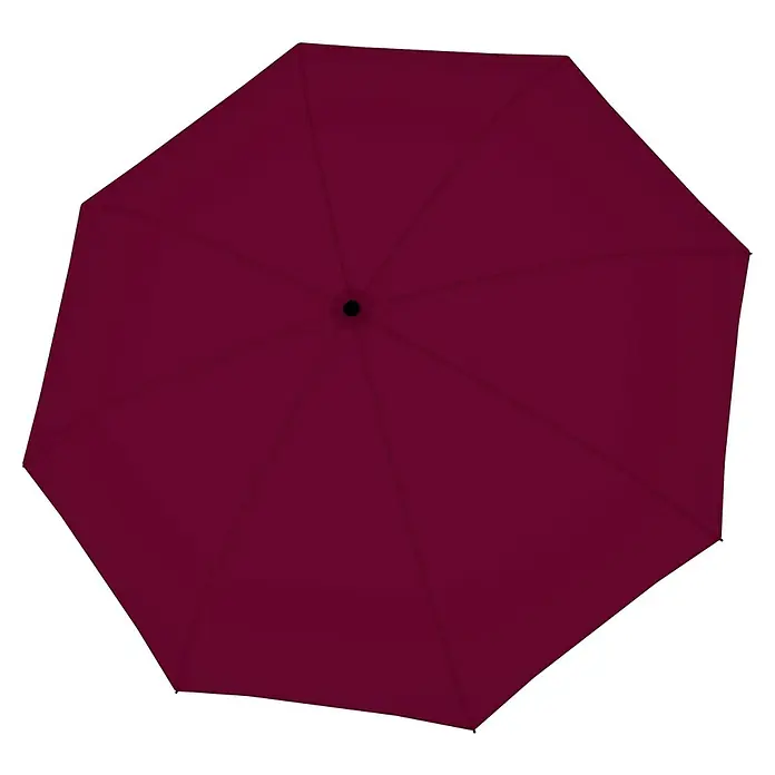 Doppler Taschenschirm Nature - Charming Wine, Durchmesser Bespannung: 97 cm, Länge: 29 cm - Nahaufnahme eines burgunderroten Sonnenschirms, der Schatten spendet und vor Sonne schützt.