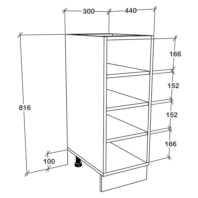 VCM Esilo Standregal - L x B x H: 46 x 30 x 82 cm, Weiß - Eine detaillierte Darstellung eines Küchenschranks mit verschiedenen Maßen für Design und Planung.