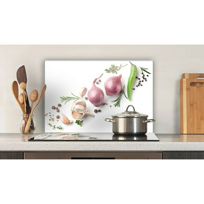 CUCINE Küchenrückwand (Garlic & Onion, 60 x 40 cm, Stärke: 6 mm, Einscheibensicherheitsglas (ESG))