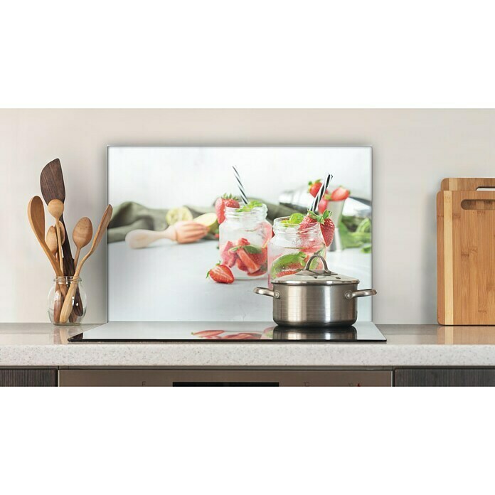 CUCINE Küchenrückwand (Strawberry Lemonade, 60 x 40 cm, Stärke: 6 mm, Einscheibensicherheitsglas (ESG))
