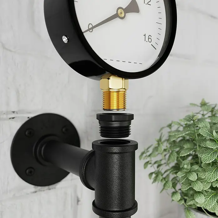 Walteco Rusticline Manometer - Stahl, Schwarz - Industrielle Wandleuchte mit Manometer.