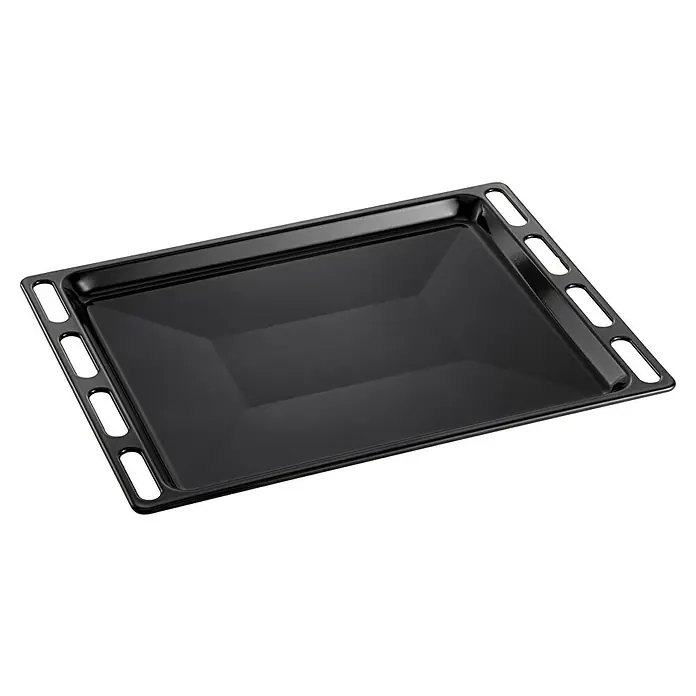 Respekta Einbauherd-Set Jonas - Anzahl Beheizungsarten: 7 Stk., Schwarz - Ein schwarzes Backblech mit perforierten Griffen, ideal zum Backen und Braten im Ofen.