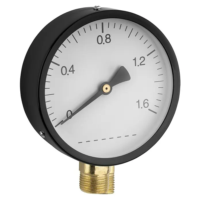 Walteco Rusticline Manometer - Stahl, Schwarz - Manometer zur Druckmessung mit schwarzem Gehäuse, weißem Zifferblatt und Messinganschluss.