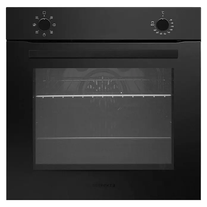 Respekta Einbaubackofen Janis - Anzahl Beheizungsarten: 7 Stk., Volumen Backofen: 72 l - Schwarzer Einbaubackofen mit Temperaturregler und verschiedenen Heizfunktionen für vielseitige Kochmöglichkeiten.